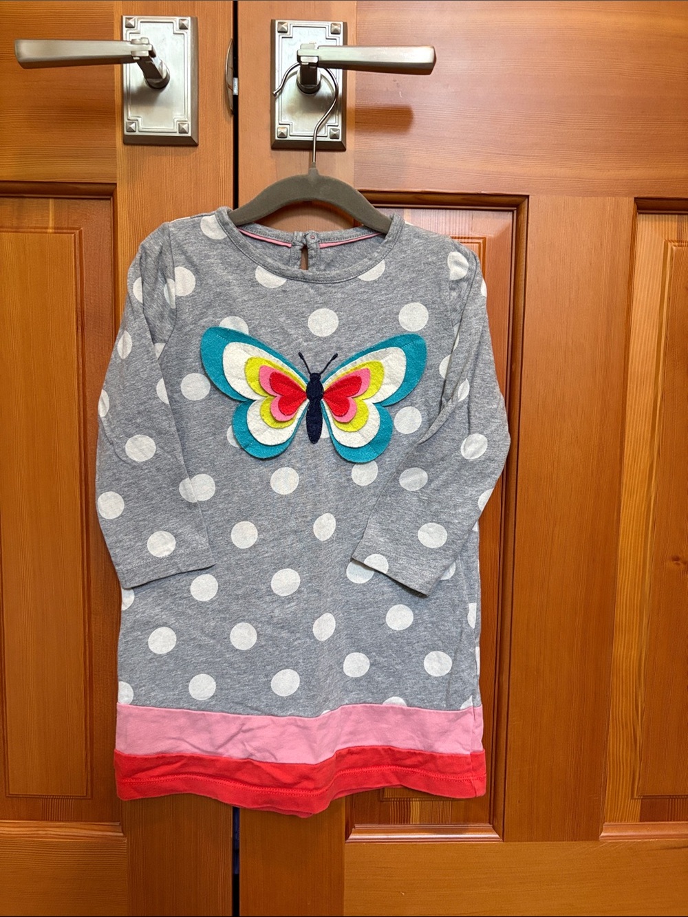 Mini Boden Gray Polka Dot Dress with Colorful Butterfly Appliqué 2/3